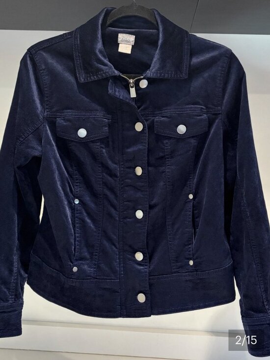 Chico's Jackets & Blazers - Chico's Vintage Navy Blue Velveteen Denim-Style Moto Jacket Y2K size 2P US 12 L